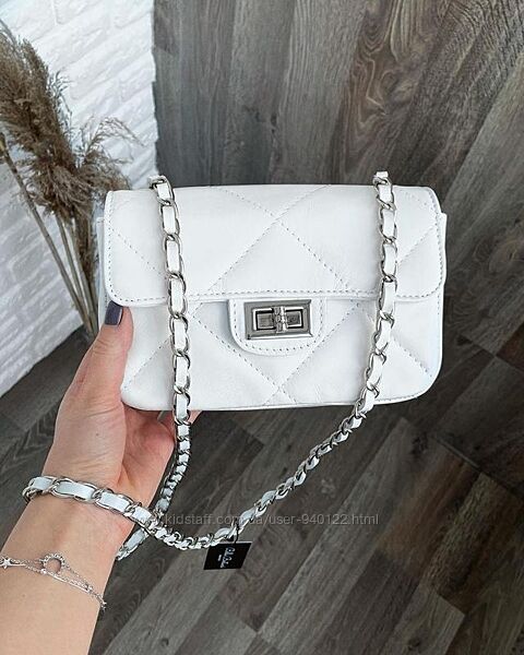 Жіноча сумка через плече біла Італійська кроссбоді сумочка клатч Шанель 