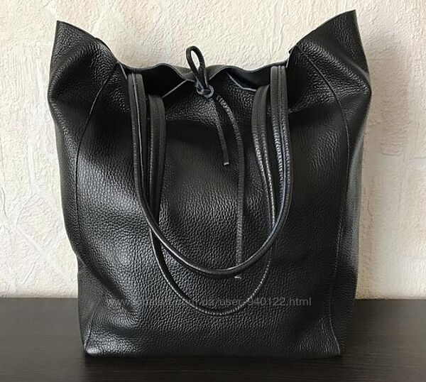 Черная большая кожаная сумка на плечо Италия сумка шоппер натуральная кожа