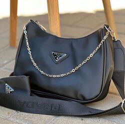 Трендова сумка прада чорна жіноча через плече Prada кроссбоді