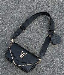 луи витон сумка женская Louis Vuitton Pochette Leather Black кроссбоді 