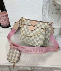сумка луи витон женская Louis Vuitton 3 в 1 бежева  рожевий ремінець
