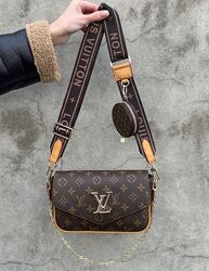 сумка женская кросс боди Louis Vuitton Pochette Leather Brown