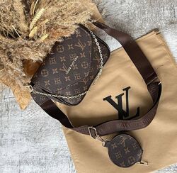 сумка крос боді жіноча  Louis Vuitton 2 в 1 на широкому ремені модна 