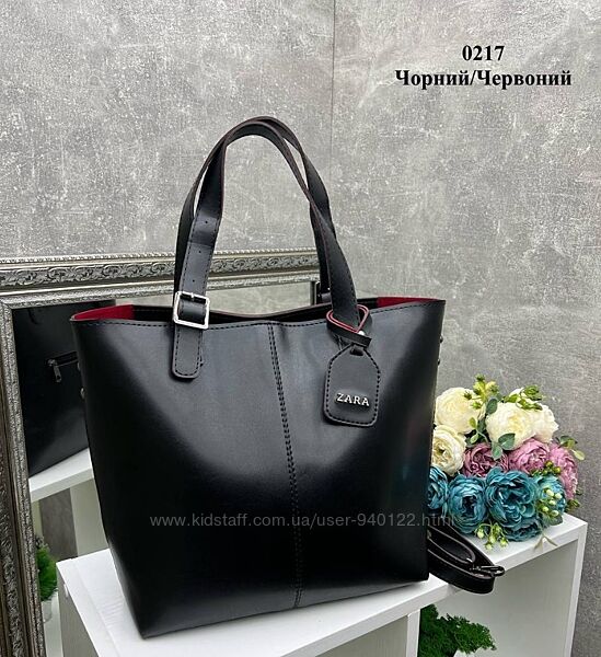 сумка шоппер с молнией зара с красной подкладкой модная сумочка большая 