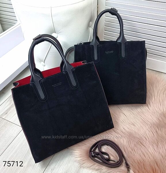 чорна замшева сумка тоут модна містка класична моделька