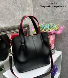 Жіноча сумка середнього розміру чорна не дорого сумка чорна з червоним