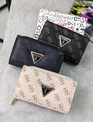 Гаманець жіночий брендовий Guess medium конверт чорний молочний коричневий