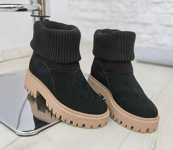 Ботинки-челси с довязом, натуральная замша, деми и зима