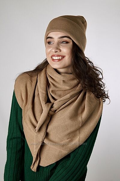 Комплект набір шапка та шарф-платок бактус, кольори в наявності