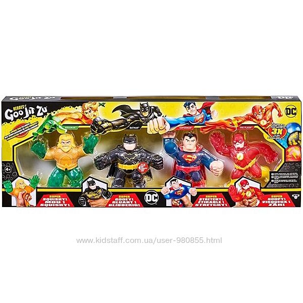 Набор 4 шт Goo Jit Zu DC Aquaman, Flash, Batman, Superman Гуджитсу