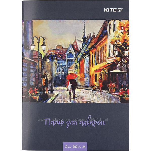 Папір для акварелі А4, 10 аркушів, 200г/м2, Kite K18-267