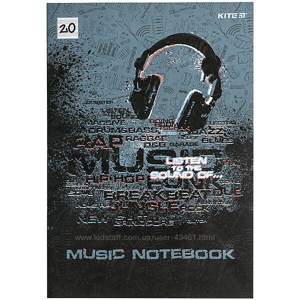 Зошит для нот Kite Listen to the sound K21-404, A4, 20 аркушів