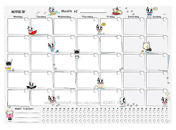 Планер настінний на місяць Kite Funny dogs K22-470-3, А3
