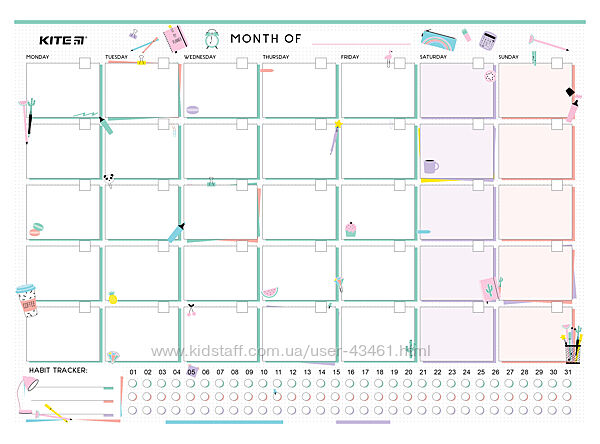 Планер настінний на місяць Kite Lady K22-470-4, А3