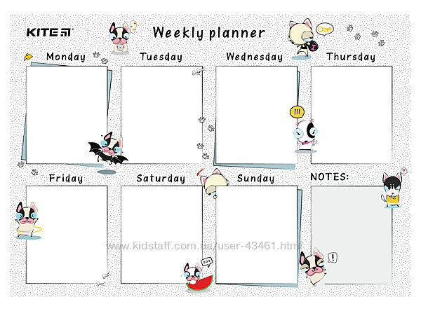 Планер настінний на тиждень Kite Funny dogs K22-471-3, А4