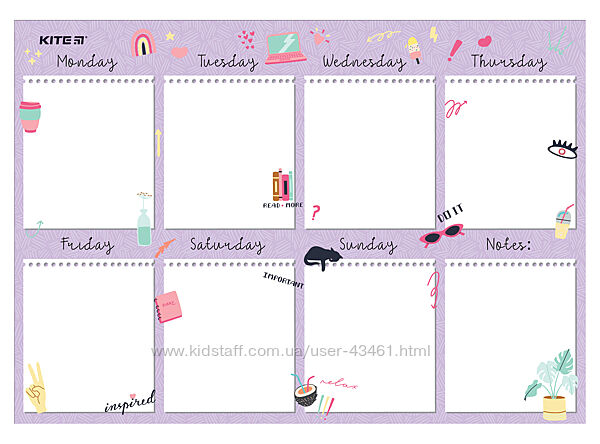 Планер настінний на тиждень Kite Purple mood K22-473-2, А3