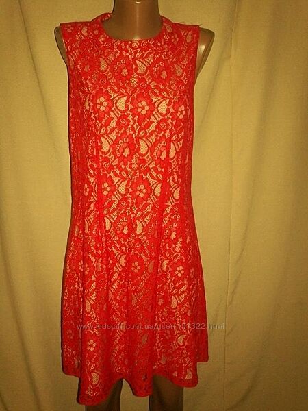 Красное кружевное платье Oasis р-р16 реально размер14