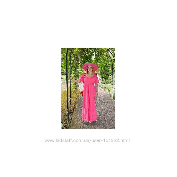 Длинное розовое платье Mystic threads р-рS хлопок шитье