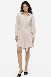 Бежевое льняное платье рубашка H&M р-рXS оверсайз