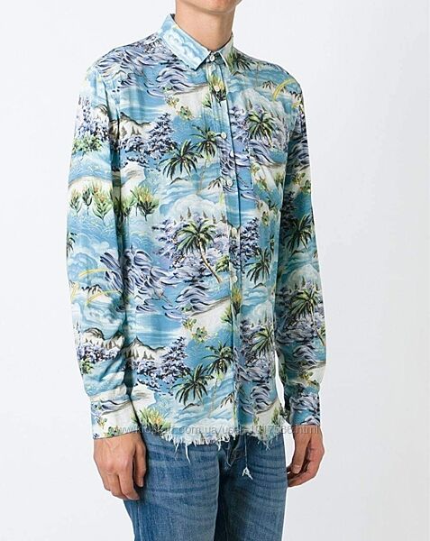 вискозная рубашка гавайка пальмы big for sam как yves saint laurent / XL