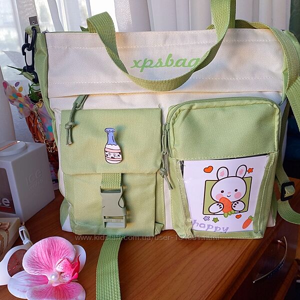 Сумка А4 на плече значок, с прозорою кишенею для карточки, аніме, k-pop Y2K