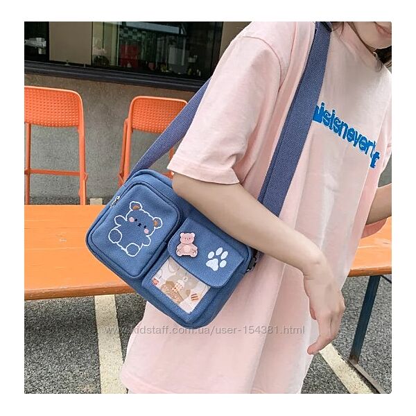 Сумки з ведмедиком значком, кавайний стиль аніме, синяя джинсовая