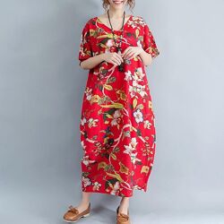 Сукня міді лляна з кишенями розмір XL льон/хлопок