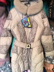 Пальто на девочку Кико 134-164р с натуральным мехом