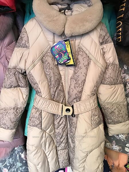 Пальто на девочку Кико 134-164р с натуральным мехом