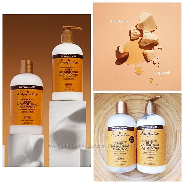 Набір SheaMoisture, Raw Shea Butter, шампунь 384 мл та кондиціонер 384 мл