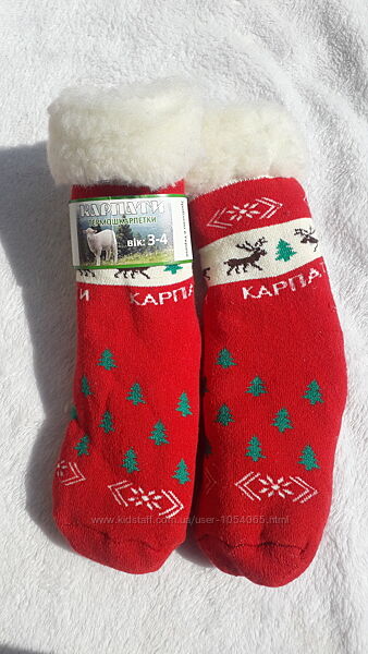 Дитячі шкарпетки. Зимові. Овчина. Вік 3-4 роки. Довжина 14-16 см. Червоний