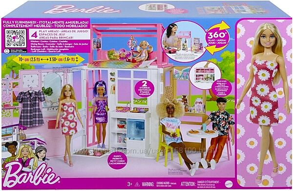 Игровой набор портативный домик и кукла Барби 2-этажный Barbie