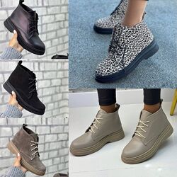 36-41 рр Черевики натуральна замша/шкіра чорний, бежевий, капучіно, леопард