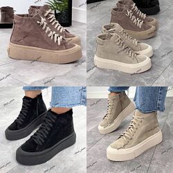 36-41 рр високі кросівки на платформі натуральна шкіра/замша чорні, бежеві,