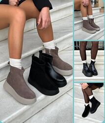 36-41 рр. черевики на платформі натуральна шкіра/замша демі чорні, капучино