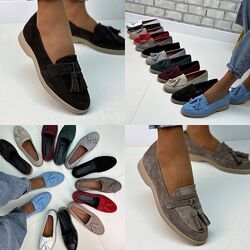 36-41 рр лофери з пензликами натуральная замша/шкіра білий, коричневий, чор