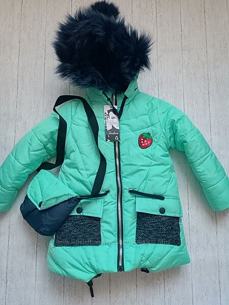 Нереально крутая зимняя курточка, парка, натурал. мех с сумочкой, р.110, нова