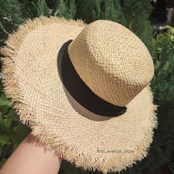 Солом&acuteяний літній капелюх, шляпа канотьє з широкими полями , панама пляжна