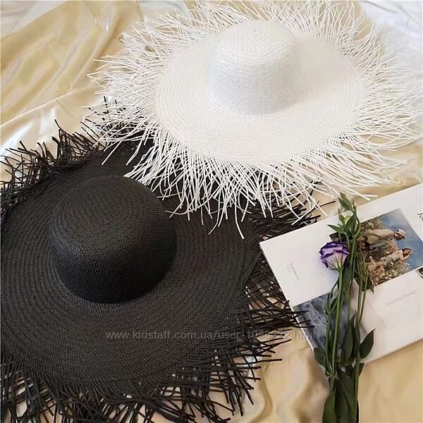 Капелюх соломяний білий, широкі поля, соломенная шляпа