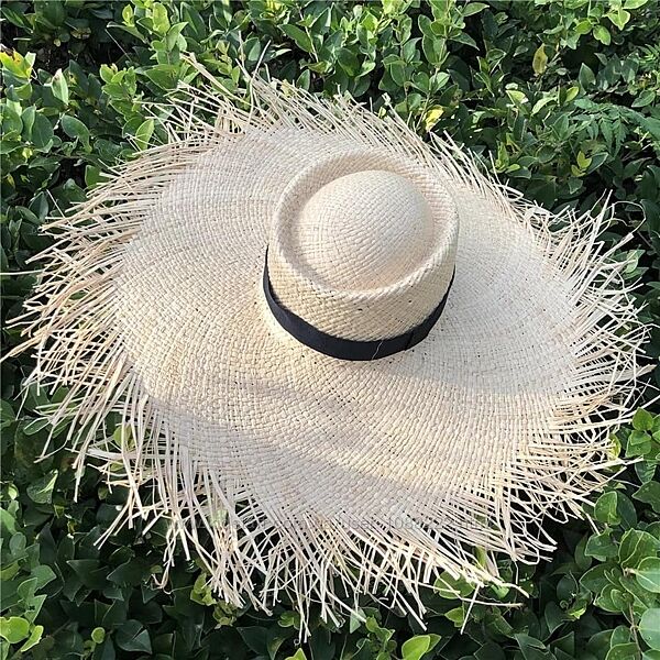 Соломенная женская шляпа с бахромой, пляжная широкополая, лента, канотье