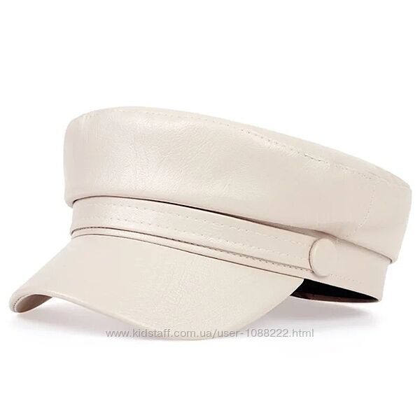 Кепі шкіряне, жіноча тепла кепка біла, шапка берет