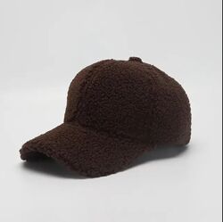 Хутряна жіноча бейсболка, кепка тепла зимова Тедді, овчина коричнева 