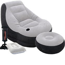 Надувне крісло Intex з пуфіком та ручним насосом і подушкою 