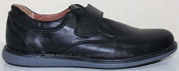 Шкільні туфлі шкіряні чорні для хлопчика на липучці модель А-04КР