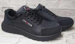 Кросівки чоловічі чорні на шнурках шкіряні від виробника модель СЛ25-39