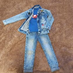  Пилжак джинсы и свитерок для мальчика р.116