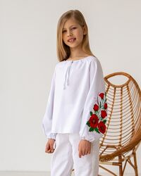 Блузка школьная нарядная для девочек, вышиванка BrilliAnt Размеры 116- 134