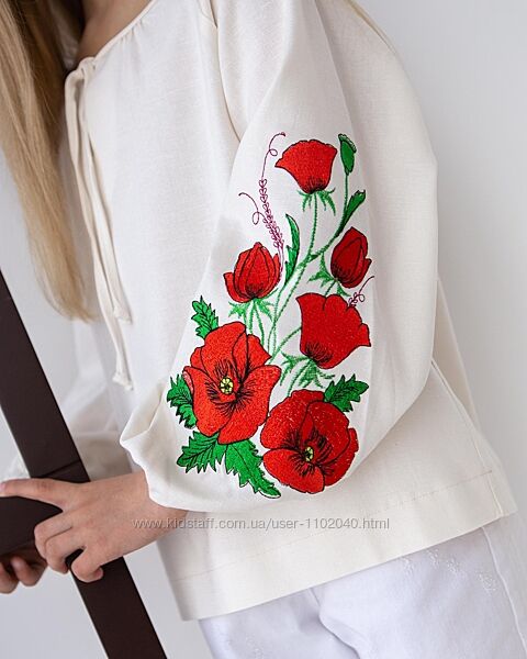 Блузка школьная нарядная для девочек, вышиванка BrilliAnt Размеры 116- 134 