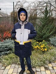 Зимняя куртка светоотражающая удлиненная на мальчика Гарри Размеры 134- 152