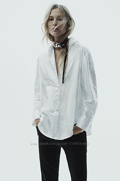 Zara рубашка оверсайз зі срібною смужкою, сорочка, блузка розмір М